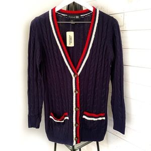 NWT Forever 21 Women’s Collegiate V-Neck Button Front Cardigan Sweater Small